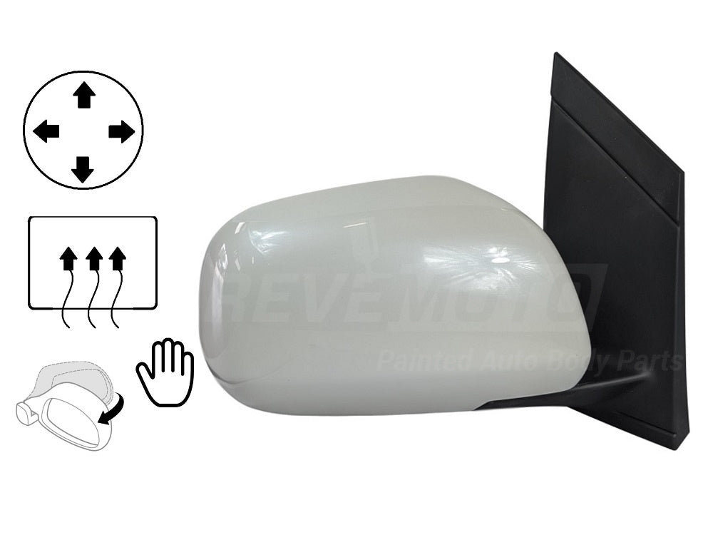 2007 Toyota Sienna Painted Side View Mirror (OE Replacement) Arctic Frost Pearl (71), Power, Heated, Manual Folding, w_o Auto Dimming Glass, w_o Turn Signal, Puddle Lamp, w_o Blind Spot Detection, w_o Mem 87910AE020