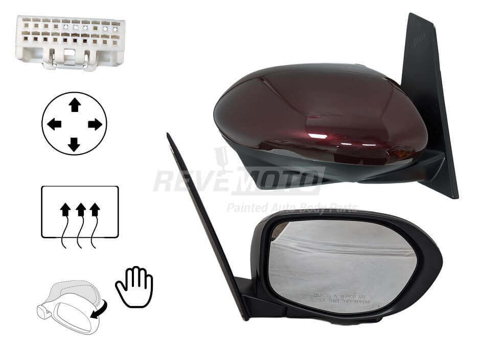 2015 Honda Odyssey Painted Passenger Side View Mirror Dark Cherry Pearl (R529P), EX_EXL, Power, Manual Folding, Heated, without Turn Signal_ 76200TK8A51ZD - ReveMoto