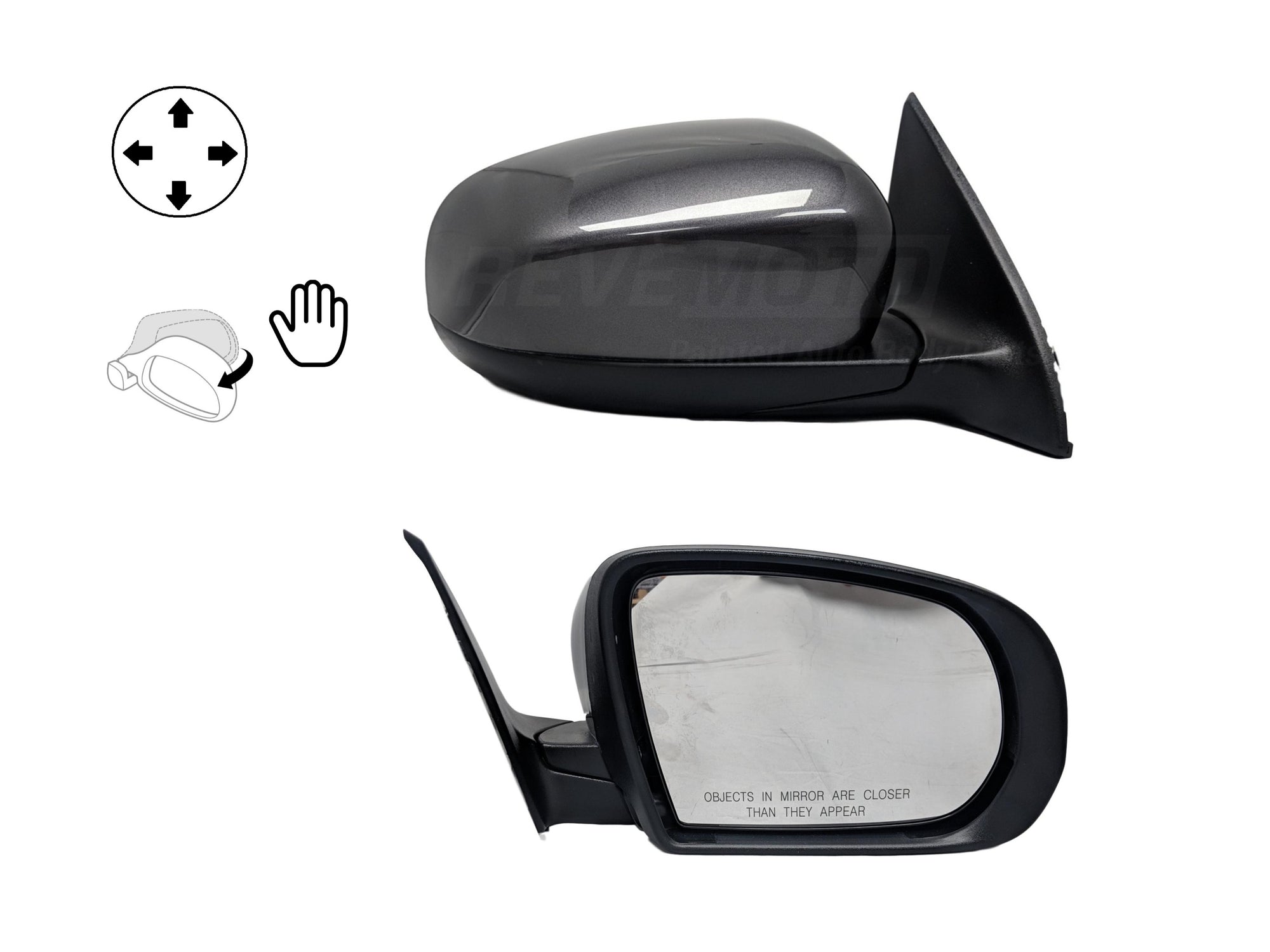 2016 Jeep Cherokee Passenger Side View Mirror, Power, Non-Heated, Manual Folding, Without Memory, BSD, Sgl and Pdl Lmp, PaintedGranite Crystal Metallic (PAU)_1UV64TZZAD