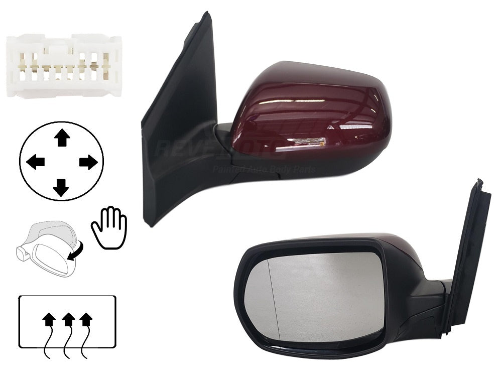 2012 Honda CR-V Painted Side View Mirror Basque Red Pearl II (R548P) , EX-L; Power; Manual Folding; Heated , Left, Driver Side_76258T0AA21