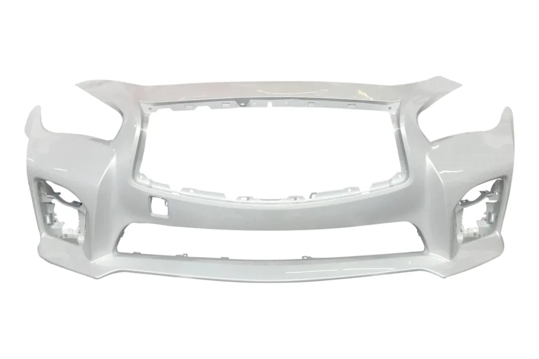 18747 2014-2017 Infiniti Q50 to 2016-2017 Infiniti Q50s Painted Front Bumper Conversion Kit Moonlight White Pearl (QAA) 620224HD0H ReveMoto Painted Auto Parts Replacement 