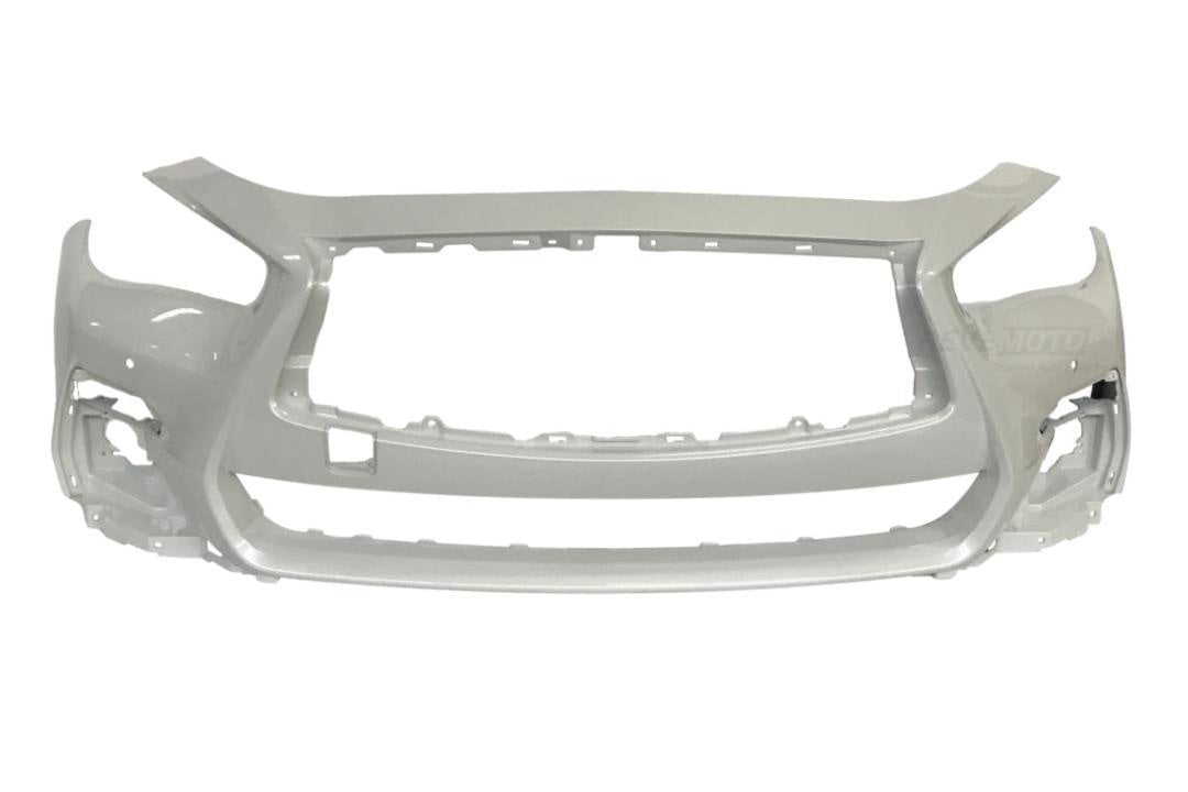 Painted Front Bumper Cover for 2018-2023 Infiniti Q50 (WITH: Sport) White Pearl (QAB) 620226HJ1H IN1000283 ReveMoto Painted Auto Body Parts Replacement 