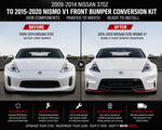 2009-2014 Nissan 370Z to 2015-2020 Nissan 370Z Nismo V1 Front Bumper Conversion Kit | OEM Components | Painted to Match | Ready to Install - Before and After Image 