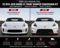 2009-2014 Nissan 370Z to 2015-2020 Nissan 370Z Nismo V1 Front Bumper Conversion Kit | OEM Components | Painted to Match | Ready to Install - Before and After Image 