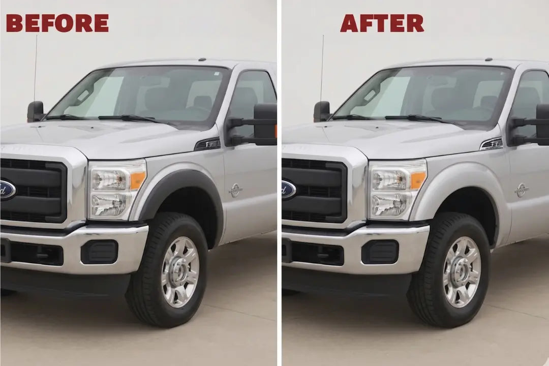 2011–2016 Ford F-250 Super Duty Fender Flare Set of 4 – Painted to Match, Ready to Install - Before and After Sample Image