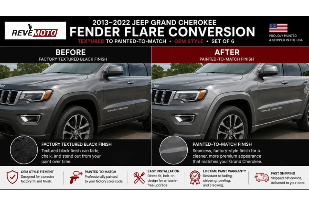 2013-2022 Jeep Grand Cherokee Painted Fender Flare Conversion (OEM Style | Set of 6) | Painted to Match, Ready to Install - Before and After Image Comparison