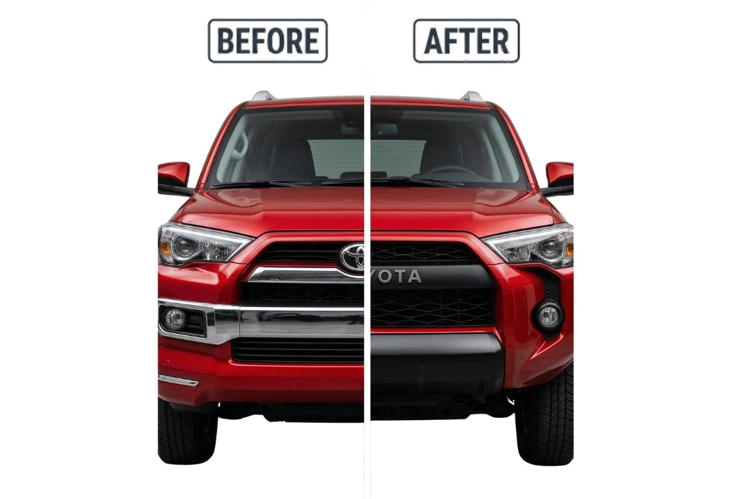 2014-2024 Toyota 4Runner Limited Edition Converted to TRD PRO Front Bumper Before and After Barcelona Red Metallic (3R3)