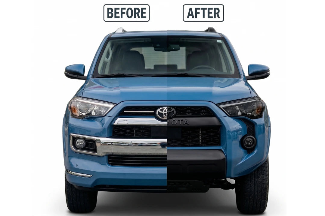 2014-2024 Toyota 4Runner Limited Edition Converted to TRD PRO Front Bumper Before and After Cavalry Blue (8W)