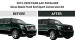 2015-2020 Cadillac Escalade Gloss Black Front End Sport Conversion Kit - 3-Piece De-Chrome Upper Grille Hood Brow and Lower Bumper Molding Upgrade