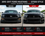 2015–2017 Ford Mustang to GT500 Style Front Bumper Conversion Kit (Painted to Match, Ready to Install) - Before and After Image