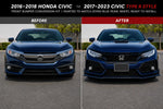 2016–2018 Honda Civic to 2017–2023 Honda Civic Type R Style Front Bumper Conversion Kit | Painted to Match, Ready to Install - Before and After Image