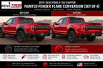 2017-2020 Ford F-150 Raptor Painted Fender Flare Conversion (OEM | Set of 4) | Painted to Match, Ready to Install - Red Candy Metallic Before and After Image