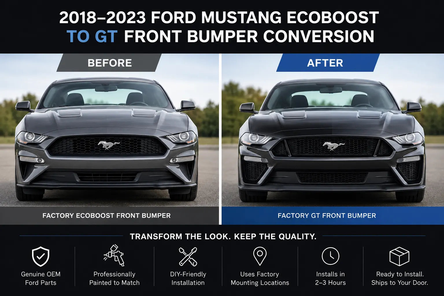 2018-2023 Ford Mustang EcoBoost to GT Front Bumper Conversion Kit (Complete OEM Appearance Package)