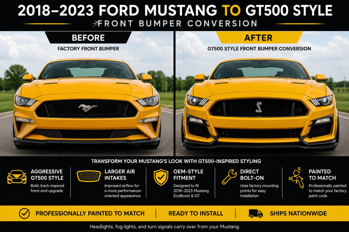 2018-2023 Ford Mustang to GT500 Style Front Bumper Conversion Kit (Painted to Match, Ready to Install)