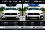 2018-2023 Ford Mustang to GT500 Style Front Bumper Conversion Kit (Painted to Match, Ready to Install) - Before and After Image