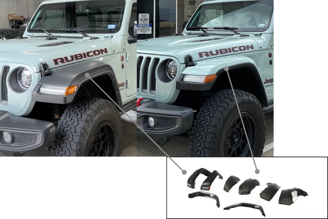 2018-2025 Jeep Wrangler Fender Flares to Painted-to-Match Fender Flares Conversion