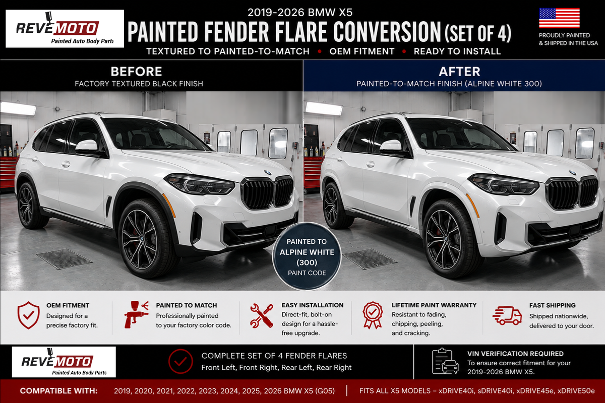 2019-2026 BMW X5 Painted Fender Flares (Set of 4) | OEM Style Wheel Arch Trim | Painted to Match | Ready to Install - Alpine White (300)