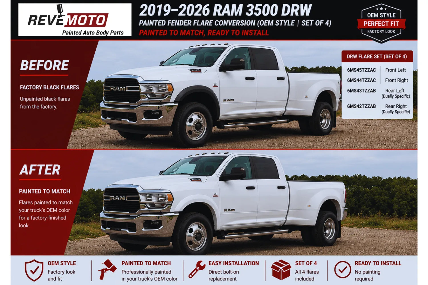 2019-2026 Ram 3500 DRW Painted Fender Flare Conversion (OEM Style | Set of 4) | Painted to Match, Ready to Install