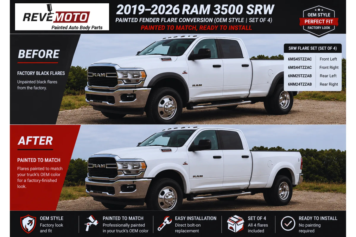 2019-2026 Ram 3500 SRW Painted Fender Flare Conversion (OEM Style | Set of 4) | Painted to Match, Ready to Install