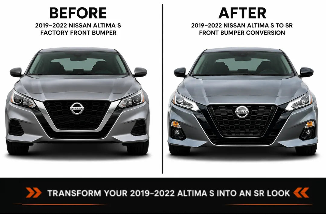 2019–2022 Nissan Altima S (Base Model) to SR Front Bumper Conversion Kit | Painted to Match, Ready to Install - Before and After Image