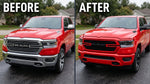 2019–2024 Ram 1500 DT Front-End Chrome-to-Painted-to-Match Conversion with black emblem
