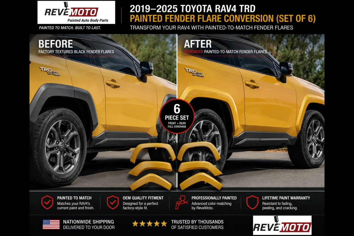 2019–2025 Toyota RAV4 TRD Painted Fender Flare Conversion (OEM | Set of 6) | Painted to Match, Ready to Install - Before and After Image