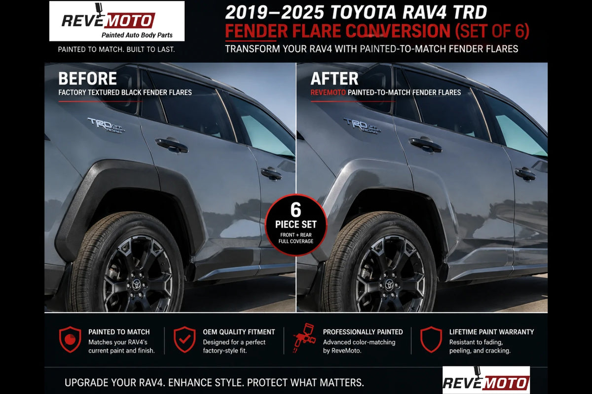 2019–2025 Toyota RAV4 TRD Painted Fender Flare Conversion (OEM | Set of 6) | Painted to Match, Ready to Install - Before and After Image