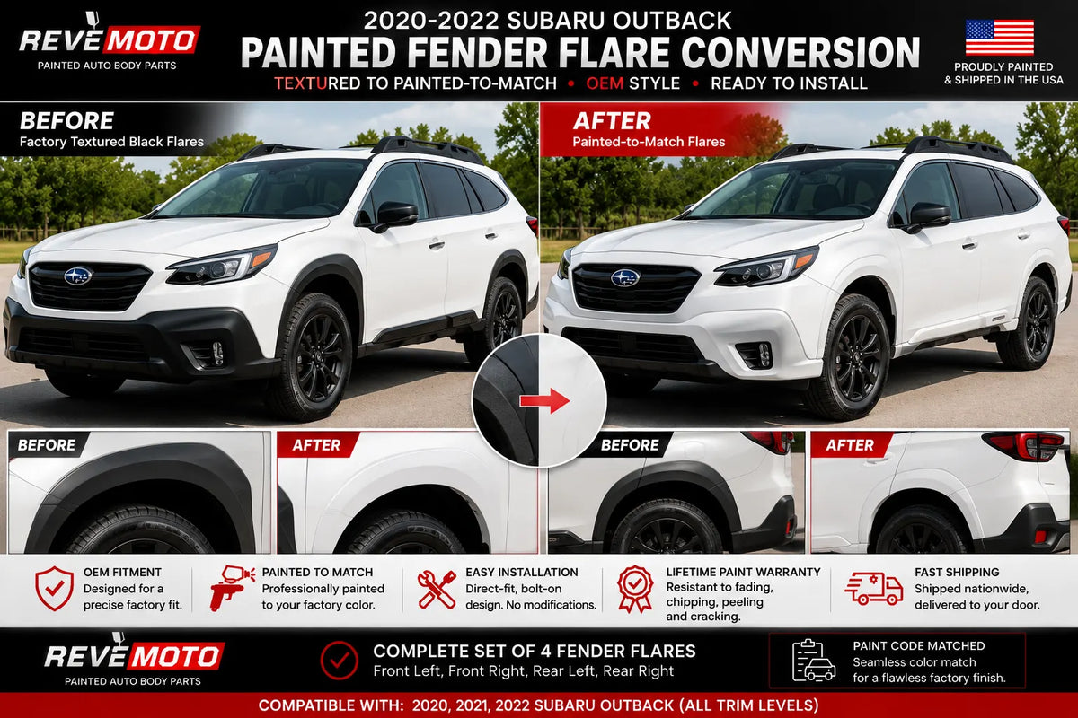 2020-2022 Subaru Outback Painted Fender Flare Conversion Kit (Set of 4) | Painted to Match, Ready to Install - Before and After Crystal White Pearl (K1X)