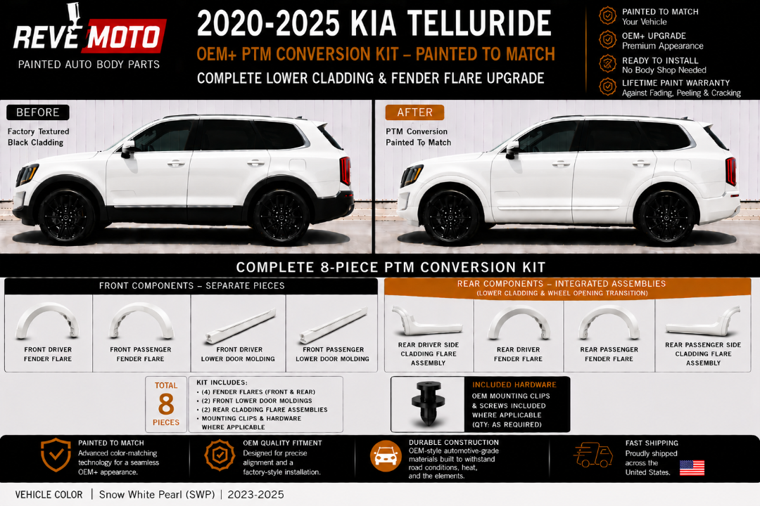 2020-2025 Kia Telluride Painted-to-Match Appearance Package Conversion (8-Piece OEM+ Lower Cladding Kit), Ready to Install