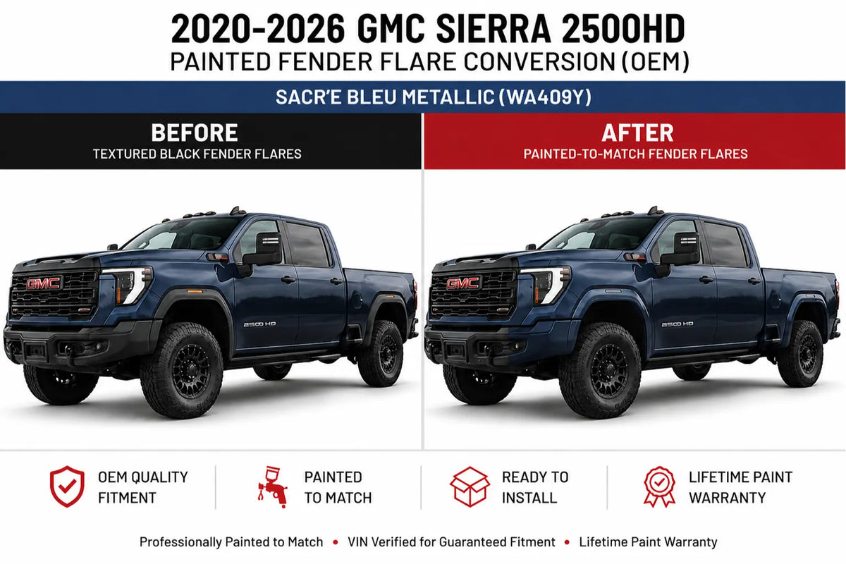 2020-2026 GMC Sierra 2500HD Painted Fender Flare Conversion (OEM) | Painted to Match, Ready to Install - Sacr'e Blue Metallic (WA409Y)