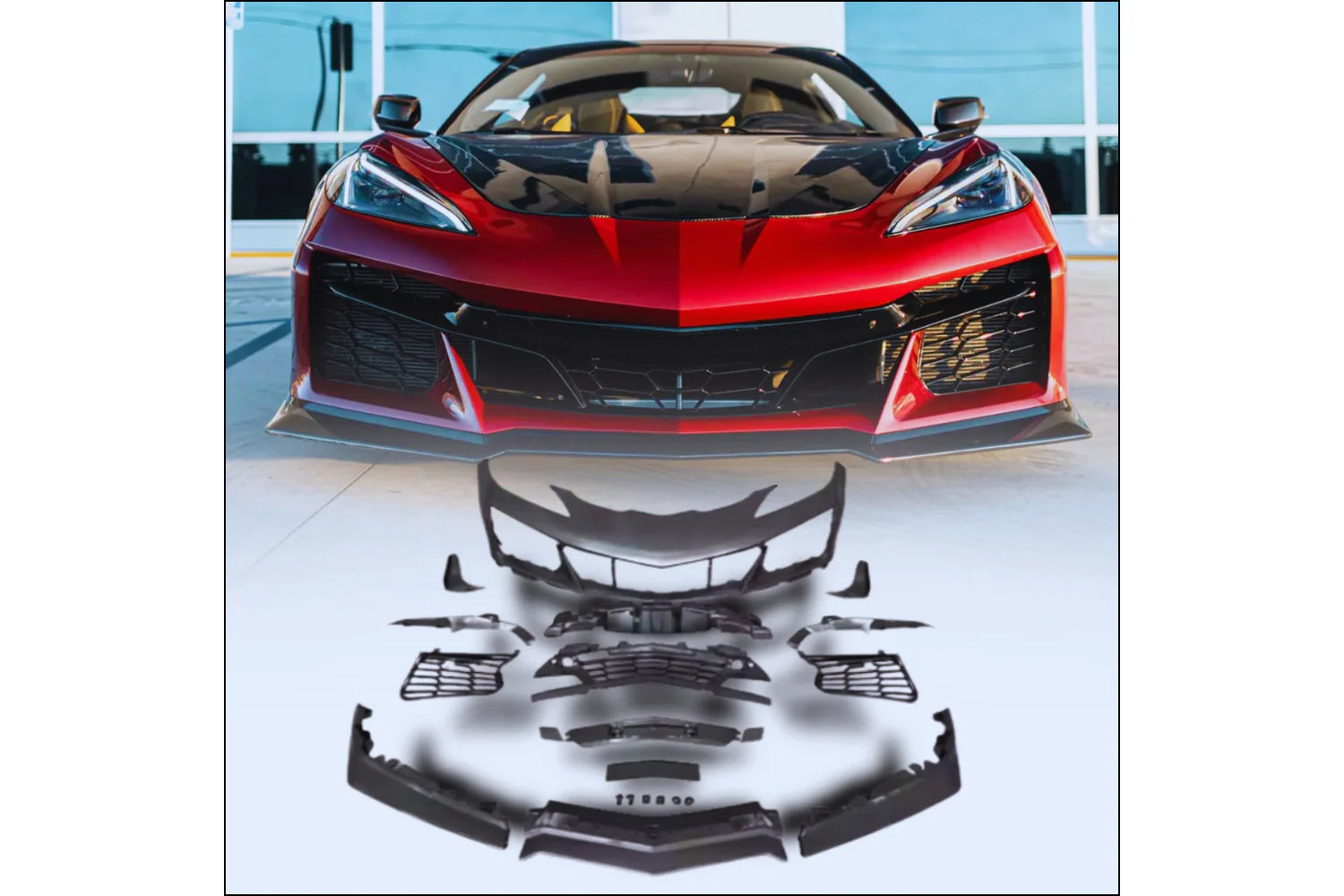 2020–2024 Chevrolet Corvette C8 Stingray Z06 Track Package Style Front-End Conversion Kit (15-Piece) | Painted to Match 