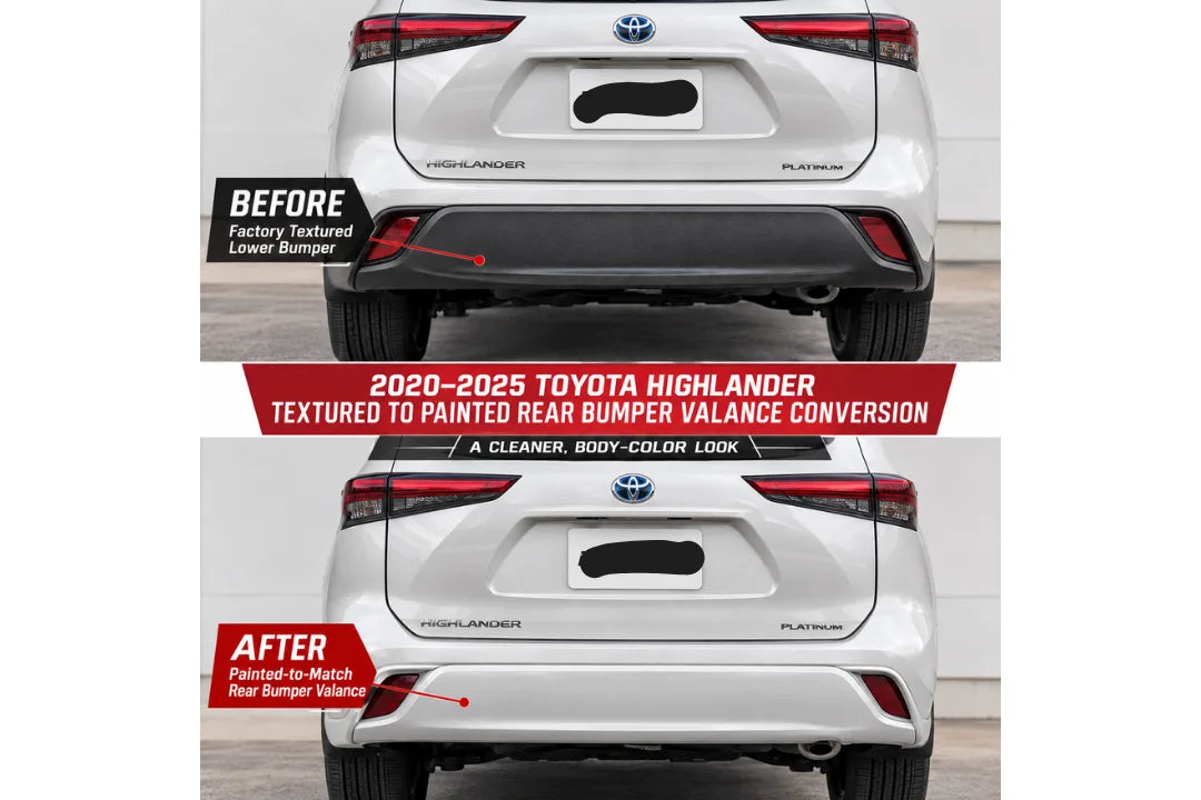 2020–2025 Toyota Highlander Painted Rear Bumper Valance Conversion | Textured to Painted - Before and After Image