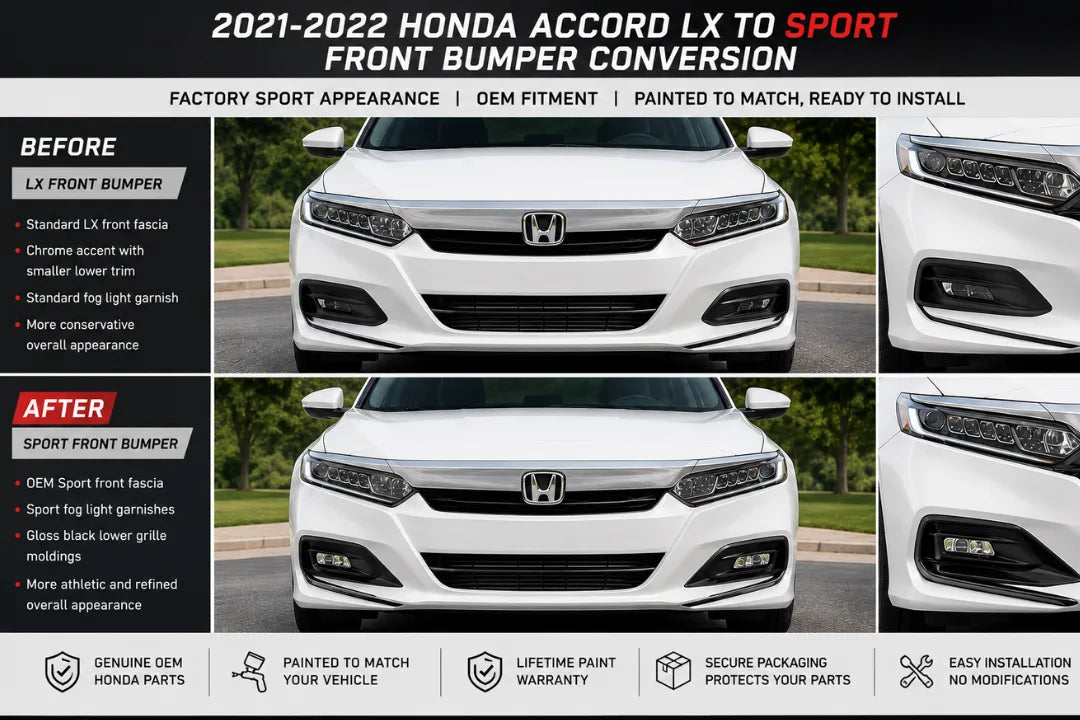 2021-2022 Honda Accord LX to Sport Front Bumper Appearance Conversion Kit | Painted to Match, Ready to Install 