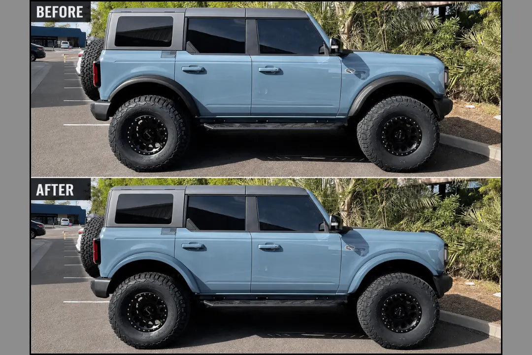 2021-2026 Ford Bronco Textured Black to Painted-to-Match Fender Flare Conversion (OEM | Set of 4) Before and After
