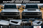 2021-2025 Ford Bronco to Bronco Raptor Hood Conversion (OEM Style) | Painted to Match, Ready to Install - Iconic Silver Metallic (JS) - Before and After Image