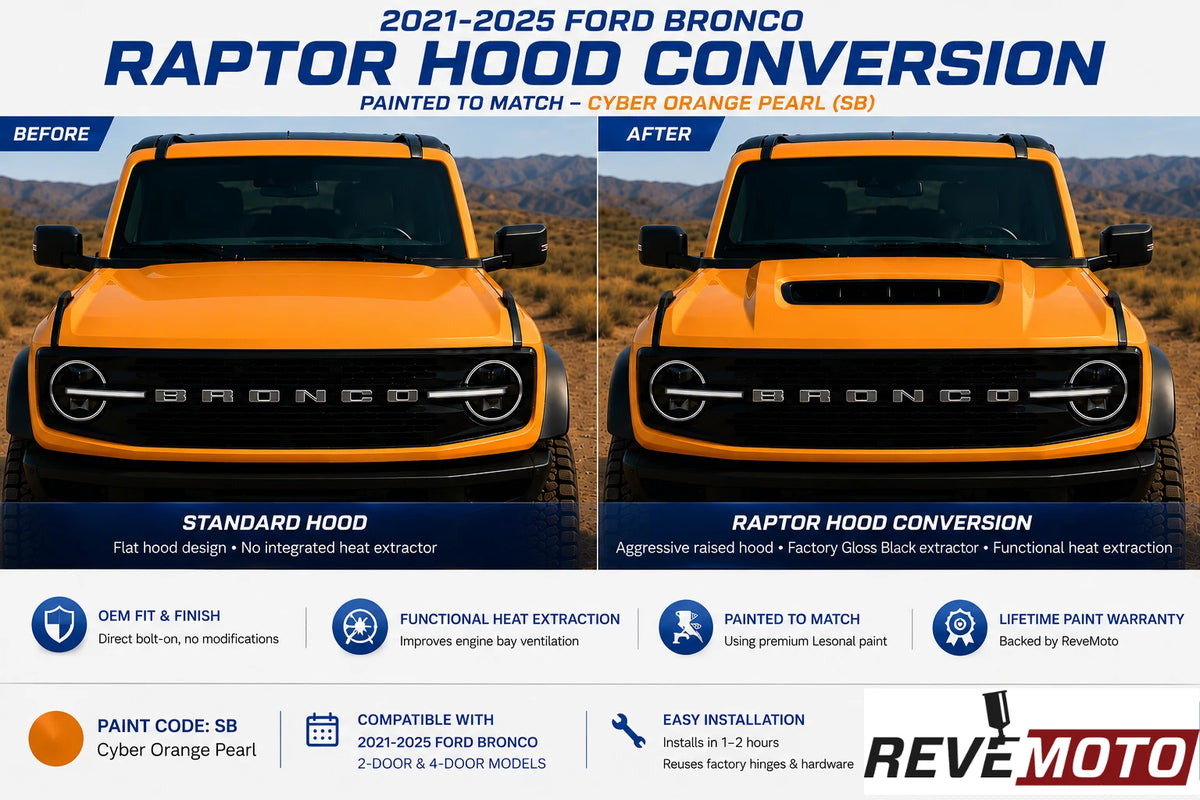 2021-2025 Ford Bronco to Bronco Raptor Hood Conversion (OEM Style) | with Factory Gloss Black Extractor