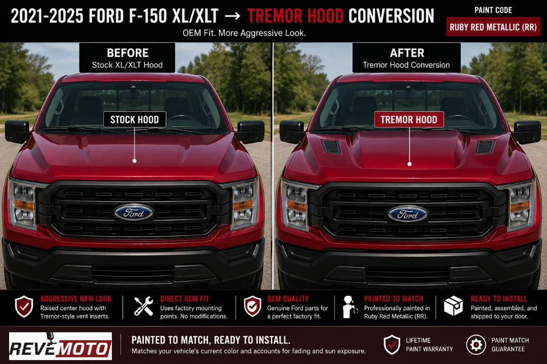 2021-2025 Ford F-150 XL/XLT to Tremor Hood Conversion | Painted to Match, Ready to Install - Ruby Red Metallic (RR)