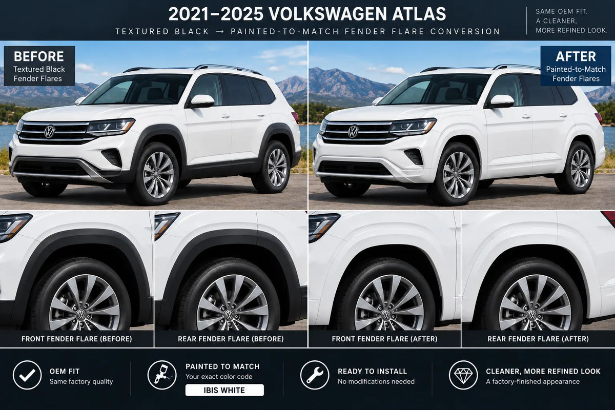 2021-2025 Volkswagen Atlas Painted Fender Flare Conversion (OEM; Set of 4) | Painted to Match, Ready to Install