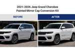 2021-2026 Jeep Grand Cherokee WL painted body match or gloss black chrome delete replacement mirror cap set