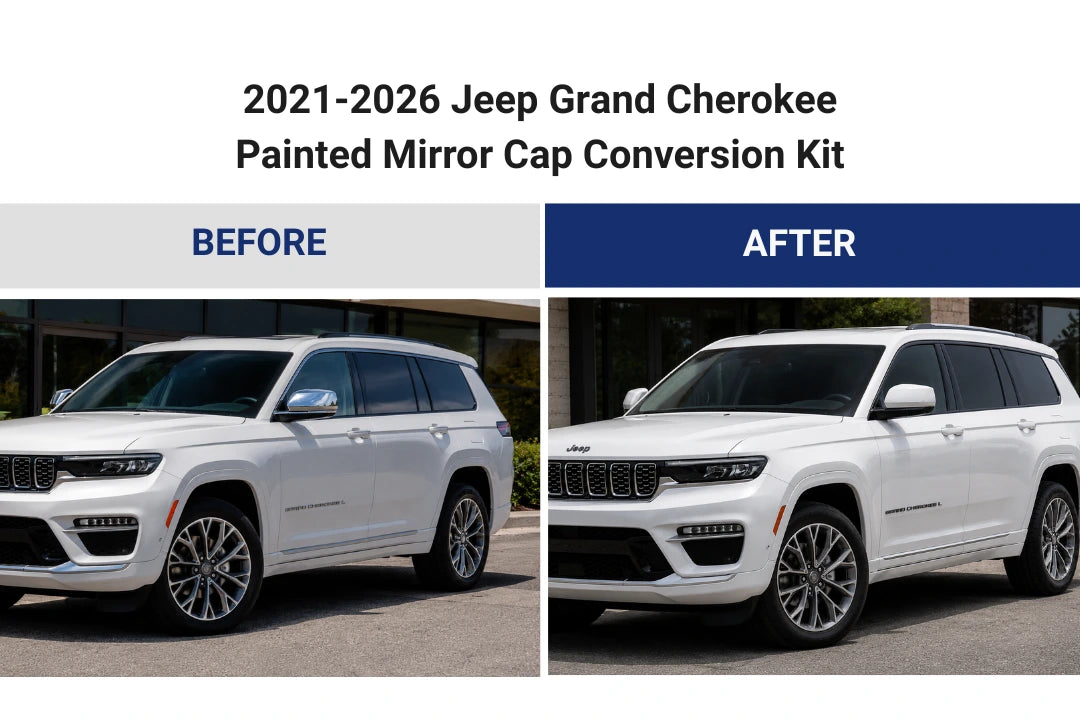 2021-2026 Jeep Grand Cherokee WL painted body match or gloss black chrome delete replacement mirror cap set