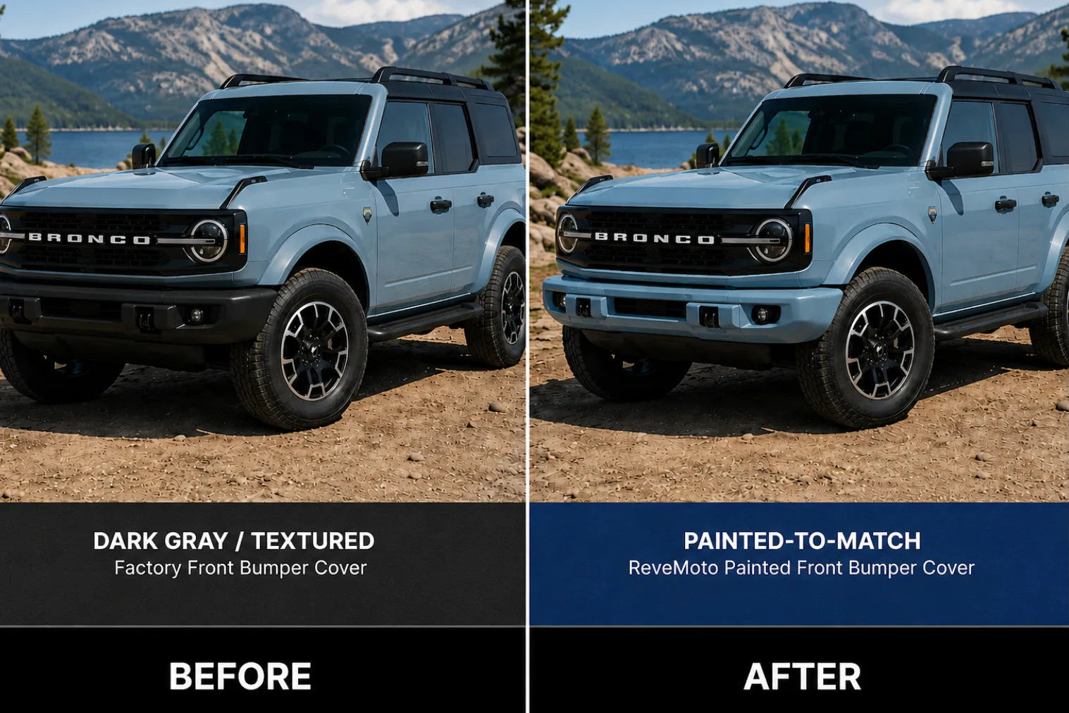 2021-2026 Ford Bronco Painted Front Bumper Conversion (OEM) | Painted to Match, Ready to Install - Before and After Image