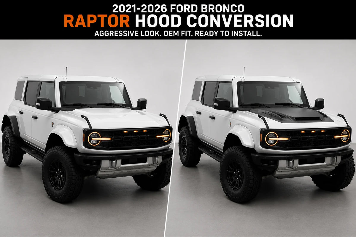 2021-2026 Ford Bronco to Bronco Raptor Hood Conversion (OEM) | Painted to Match | Ready to Install - Before and After Image