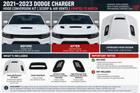 2021–2023 Dodge Charger Hood Conversion Kit | Scoop & Air Vents | Painted to Match, Ready to Install