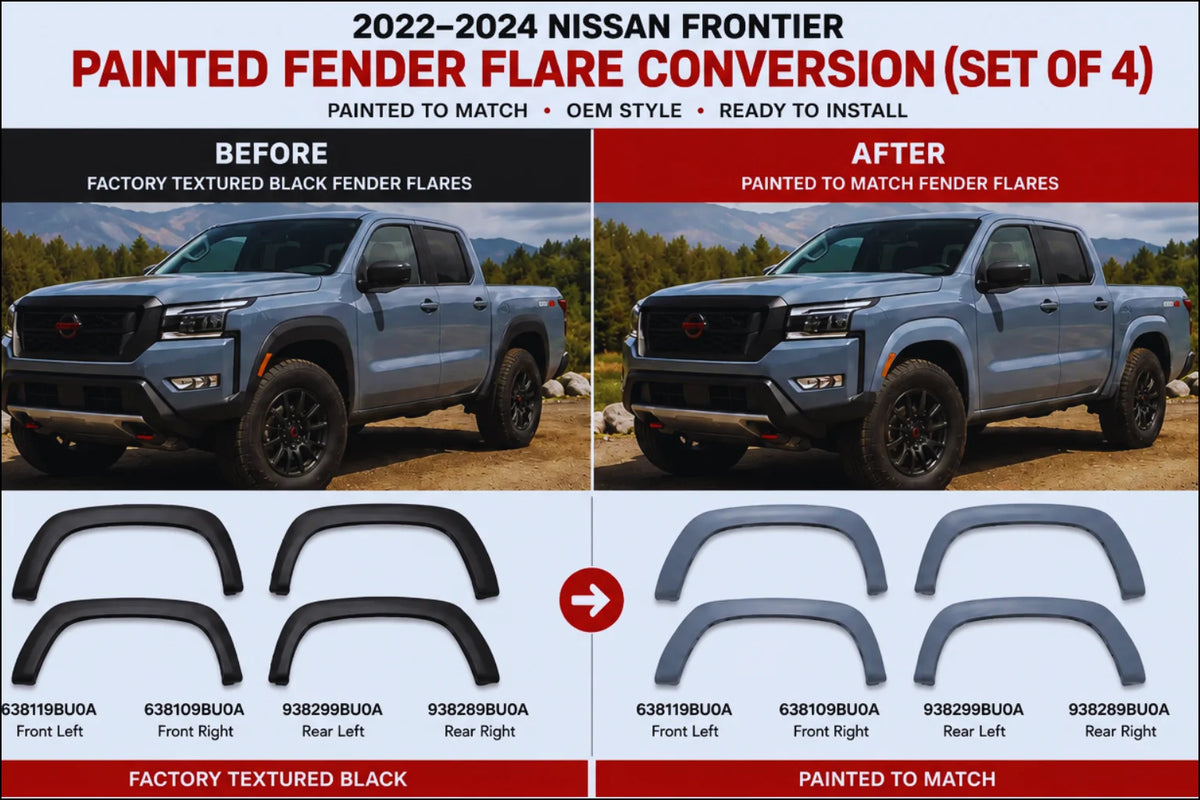2022-2024 Nissan Frontier PRO-4X, PRO-X : Painted Fender Flare Conversion (Set of 4) | Painted to Match, Ready to Install