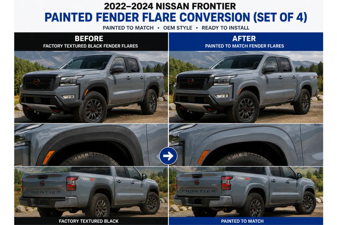 2022-2024 Nissan Frontier Painted Fender Flare Conversion (Set of 4) | Painted to Match, Ready to Install - Before and After Image