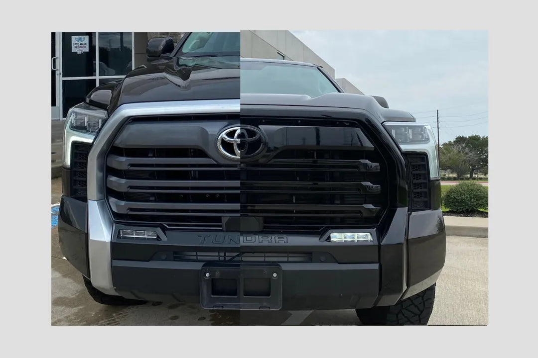 2022-2025 Toyota Tundra Chrome Delete Conversion Kit Grille Molding Before & After Photo Dark Brown (4X4)