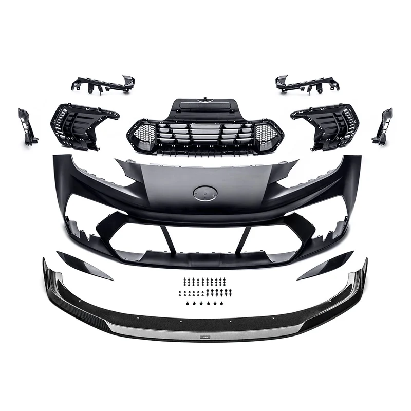 ADRO facelift front bumper kit components for 2022-2026 Toyota GR86 and Subaru BRZ with optional carbon fiber front lip shown