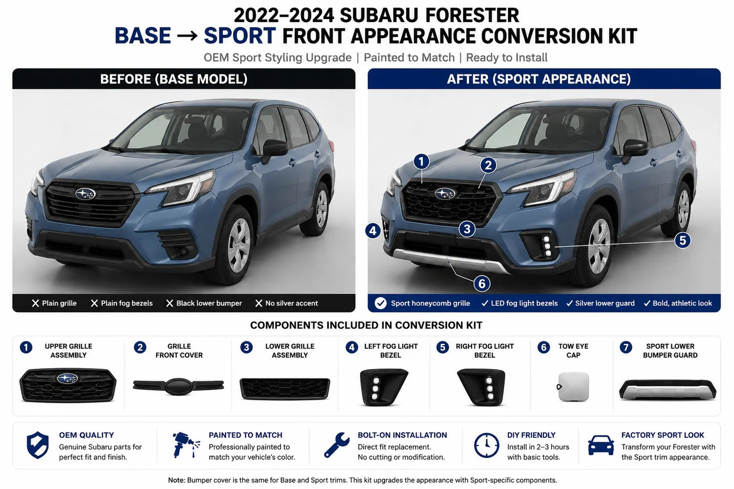 2022–2024 Subaru Forester Base to Sport Front Appearance Conversion Kit | Painted to Match, Ready to Install