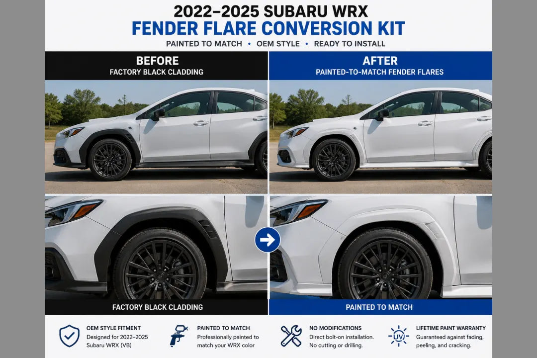 2022–2025 Subaru WRX Painted to Match Fender Flare Conversion Kit Before and After Image