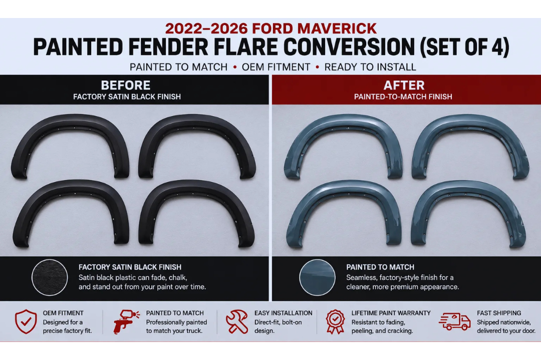 2022–2026 Ford Maverick Painted Fender Flare Conversion (OEM | Set of 4) – Satin Black to Painted-to-Match